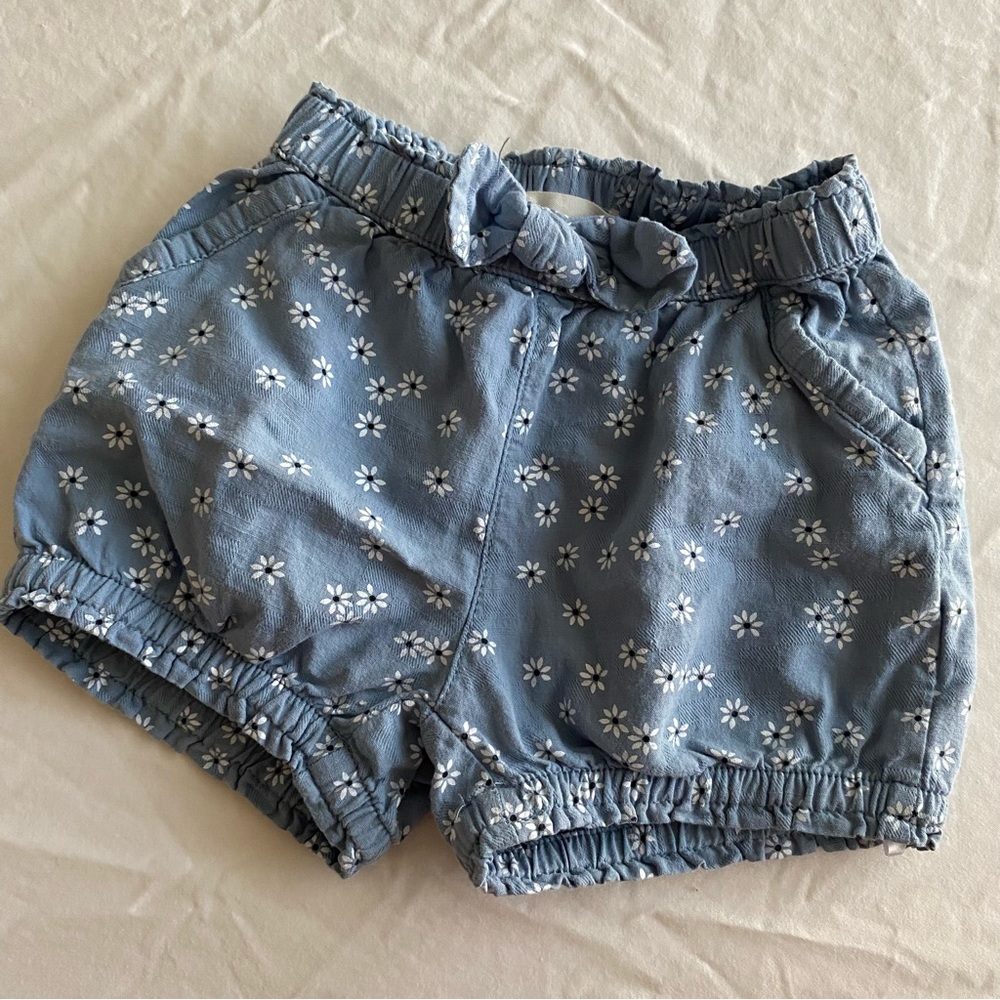 Boutique Daisy Printed Baby Girl Bubble Denim Shorts